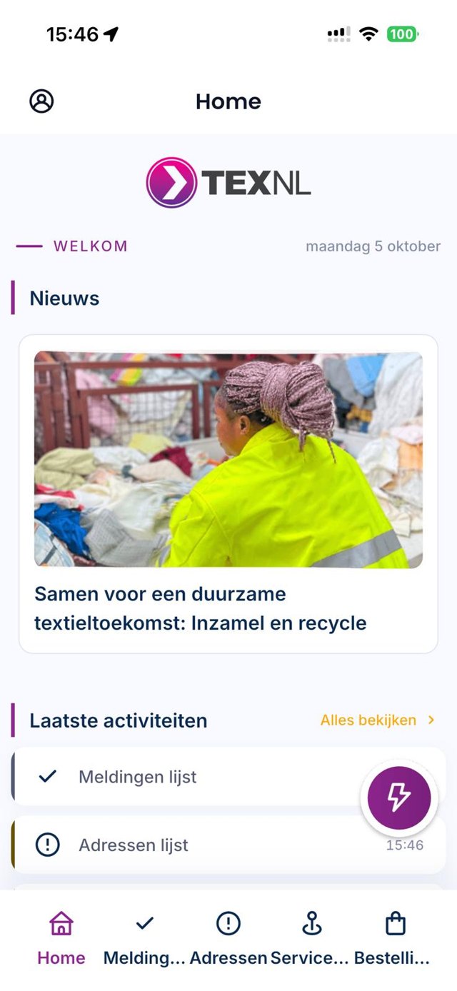 Startscherm van de TexNL-app